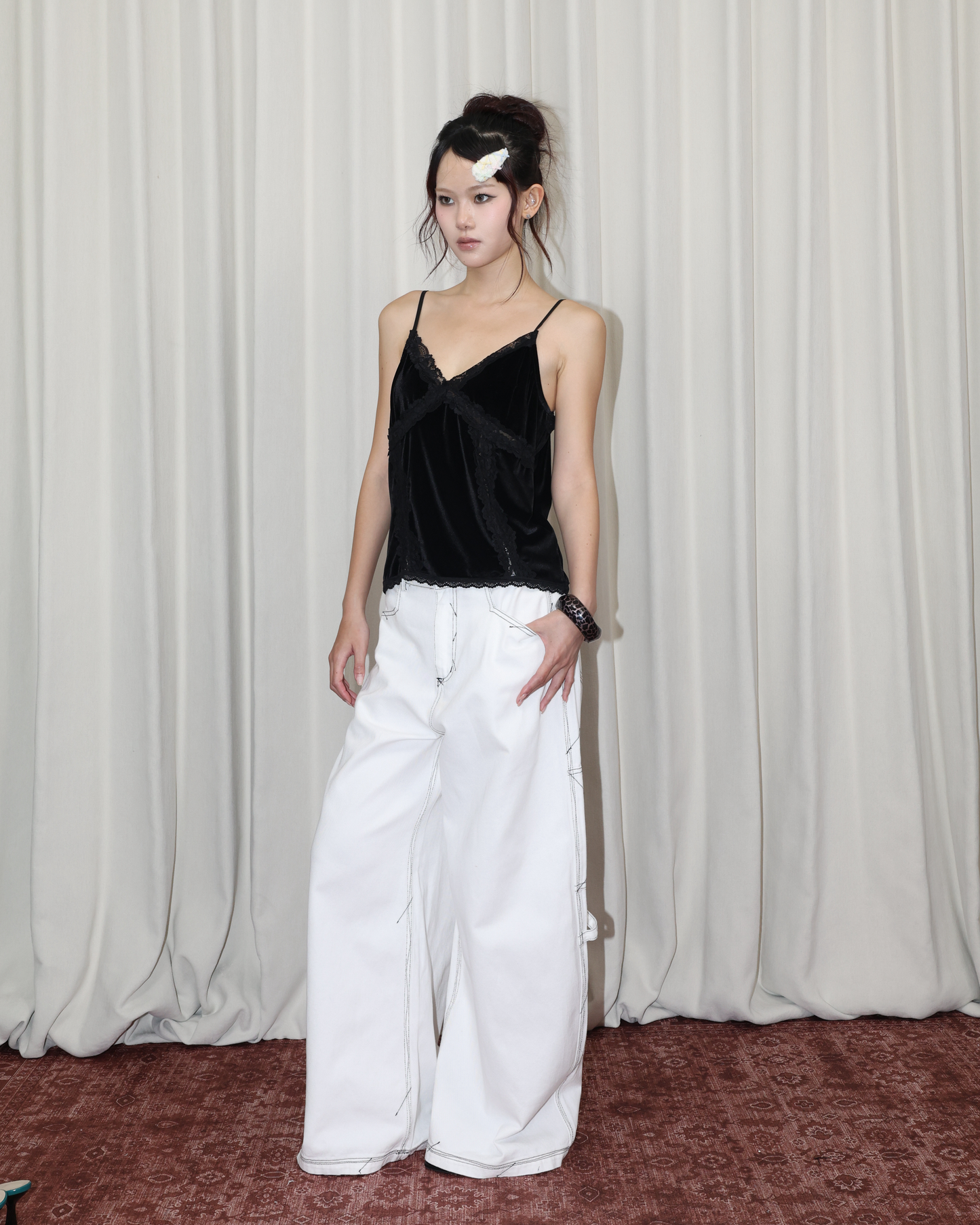 26062 - 撞色線條牛仔寬褲