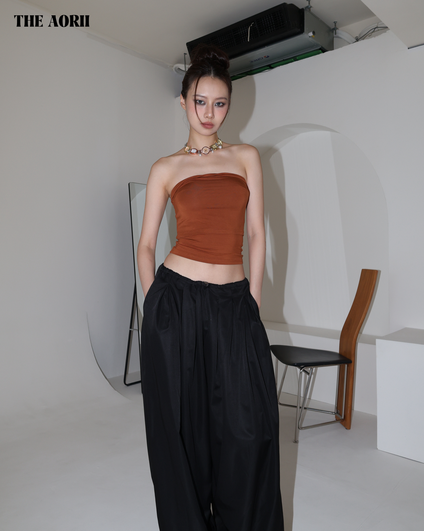 25184(2color) - 髒橘 不規則反折Bra Top