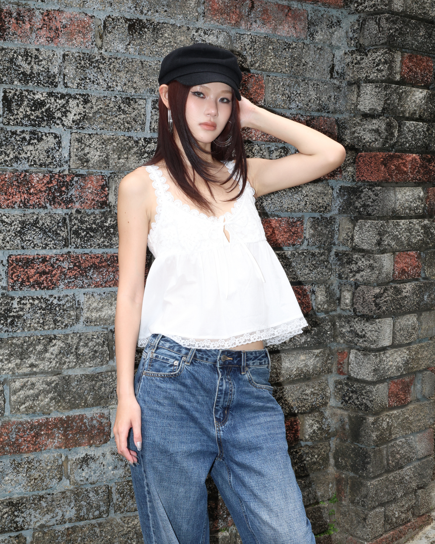 26072(2color) - 白 蕾絲綁帶吊帶背心