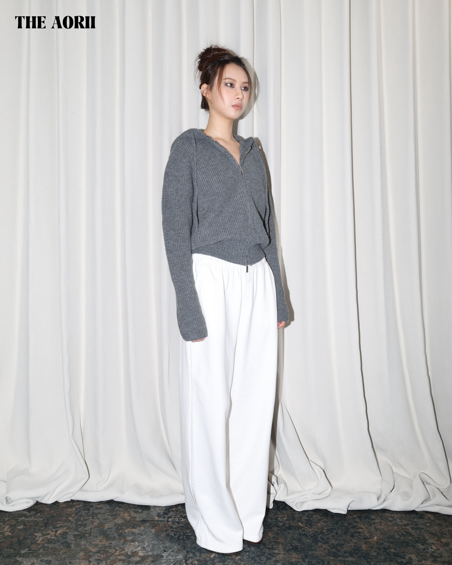 25239(2color) - 灰 連帽雙拉鏈針織外套