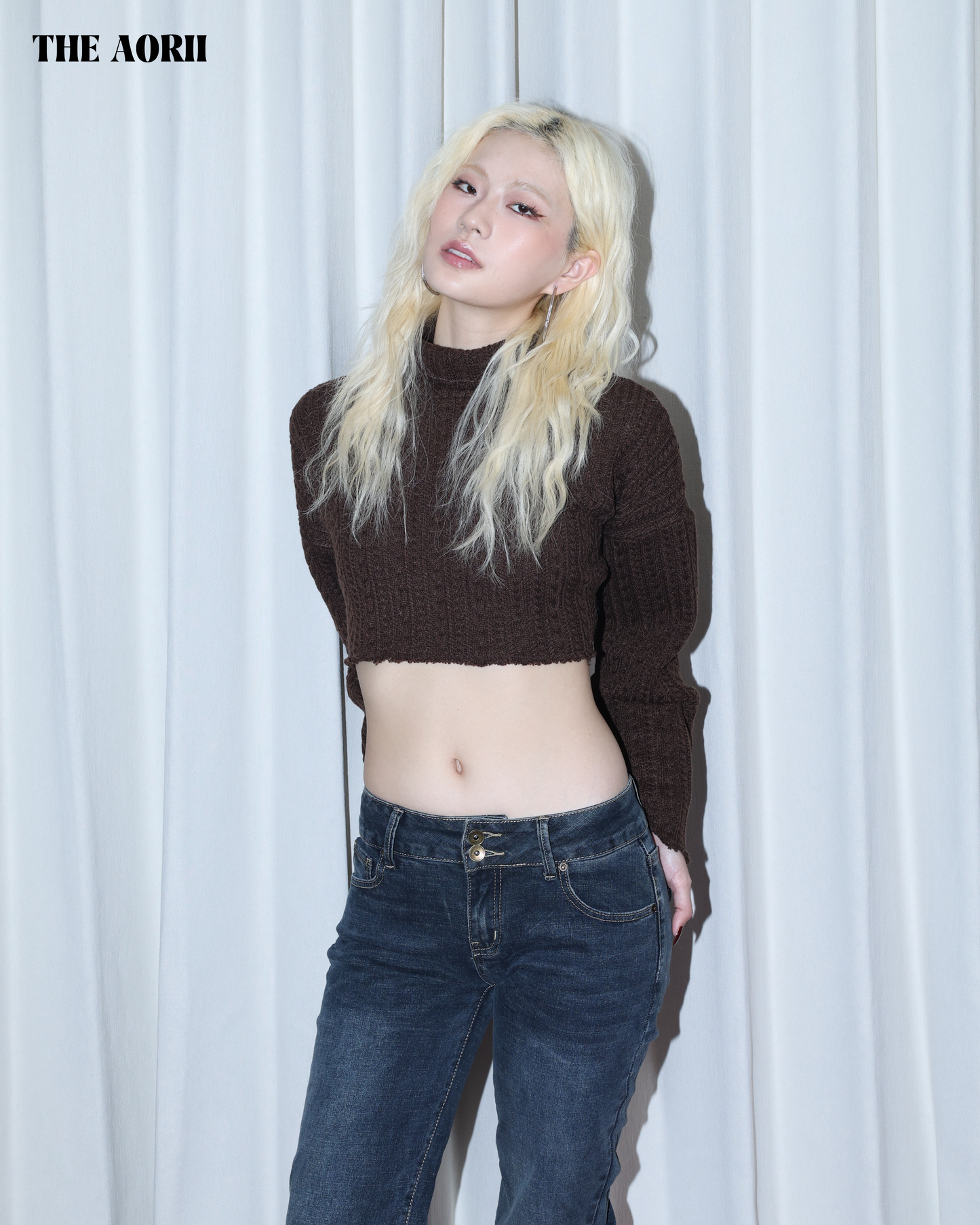 KR25003(2color) - 咖 "正韓"小高領短版針織上衣