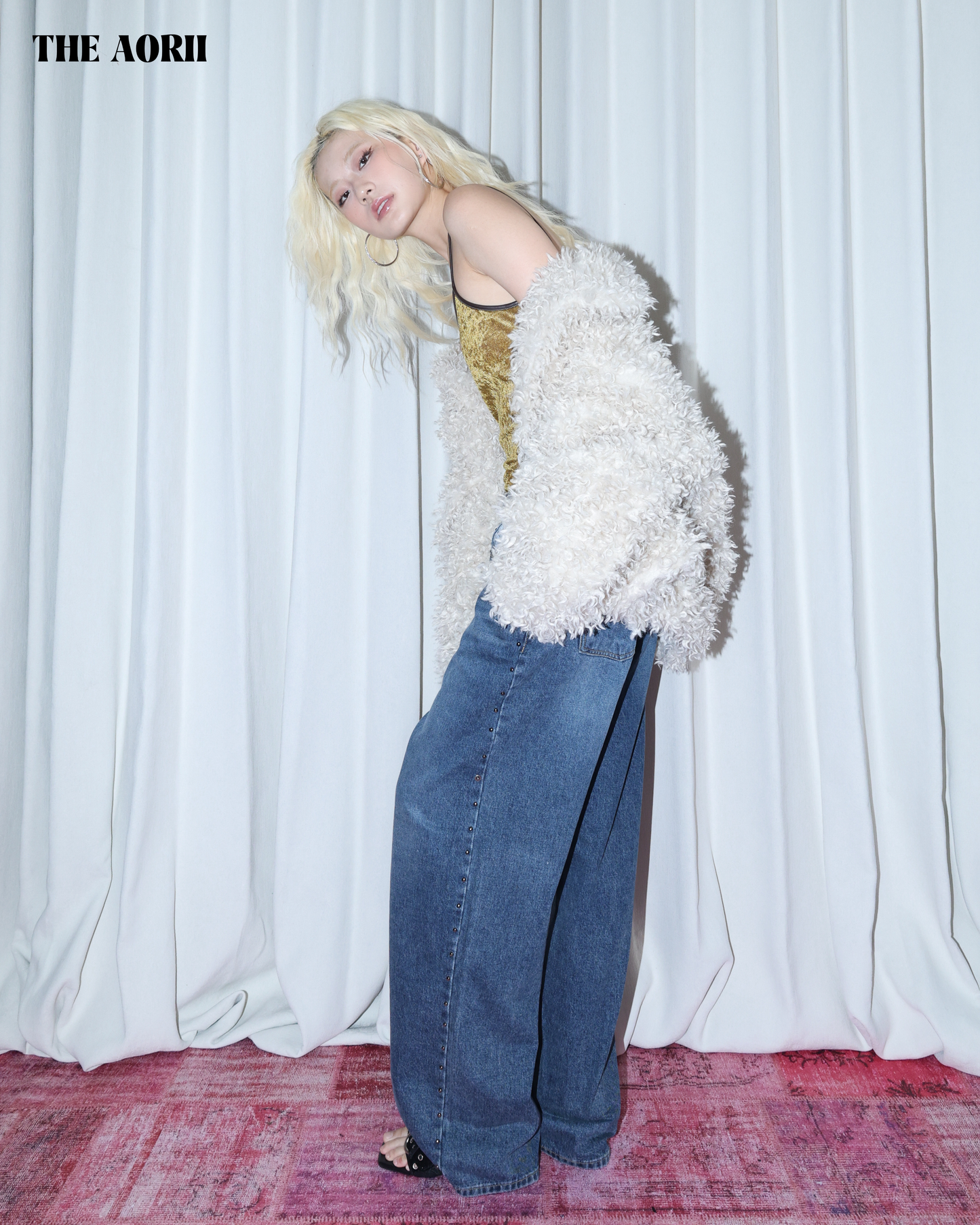 KR25010(2color) - 杏 "正韓"小卷毛立領外套