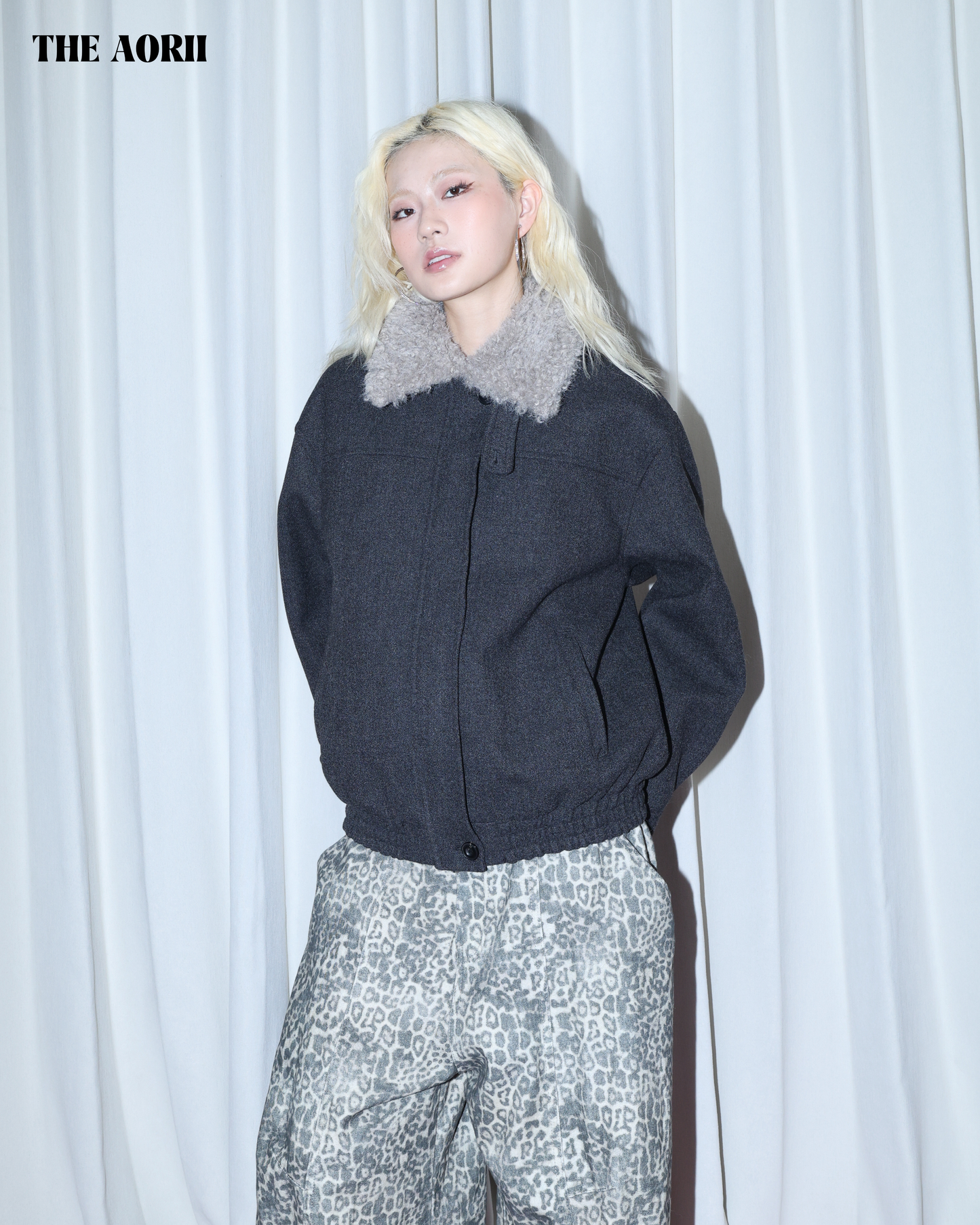 KR25011 - "正韓"毛毛拼接加厚夾克外套