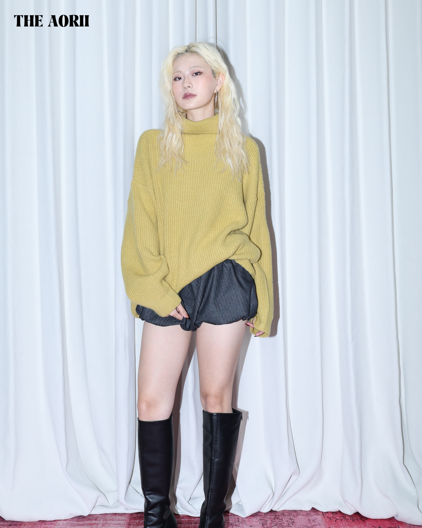 KR25004(2color) - 黃 "正韓"小高領針織毛衣