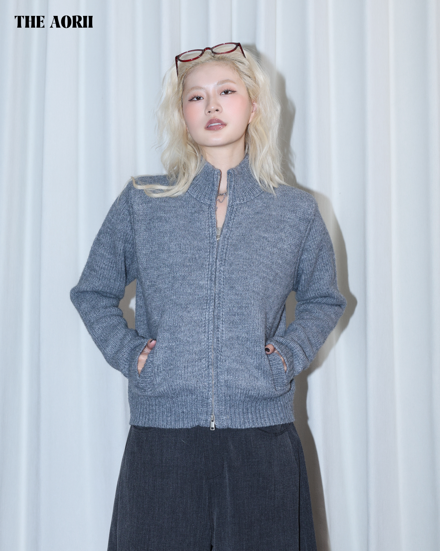 26024 (2color) - 灰 15%羊毛立領拉鍊外套