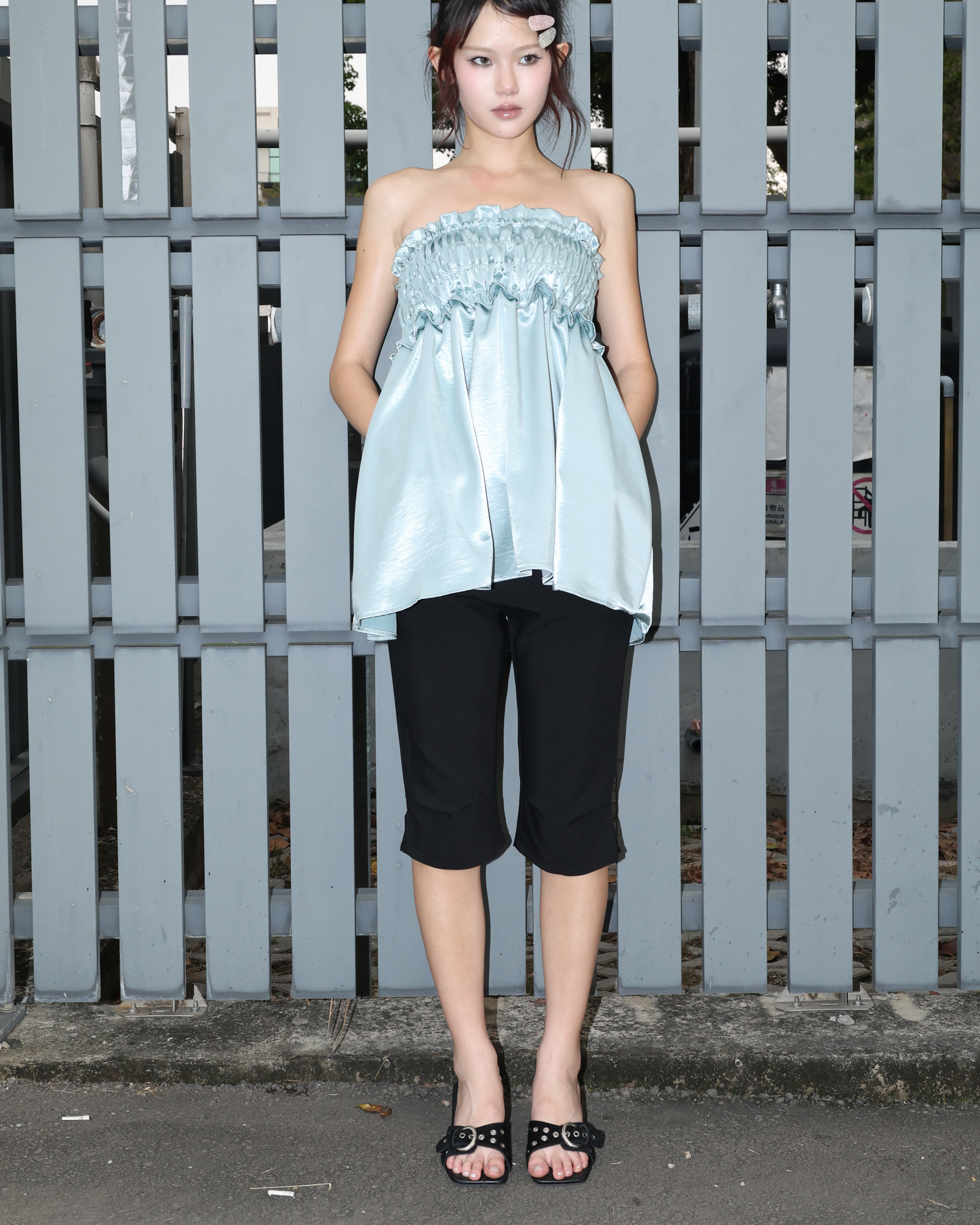 26035 - 兩穿抓皺緞面上衣&中裙