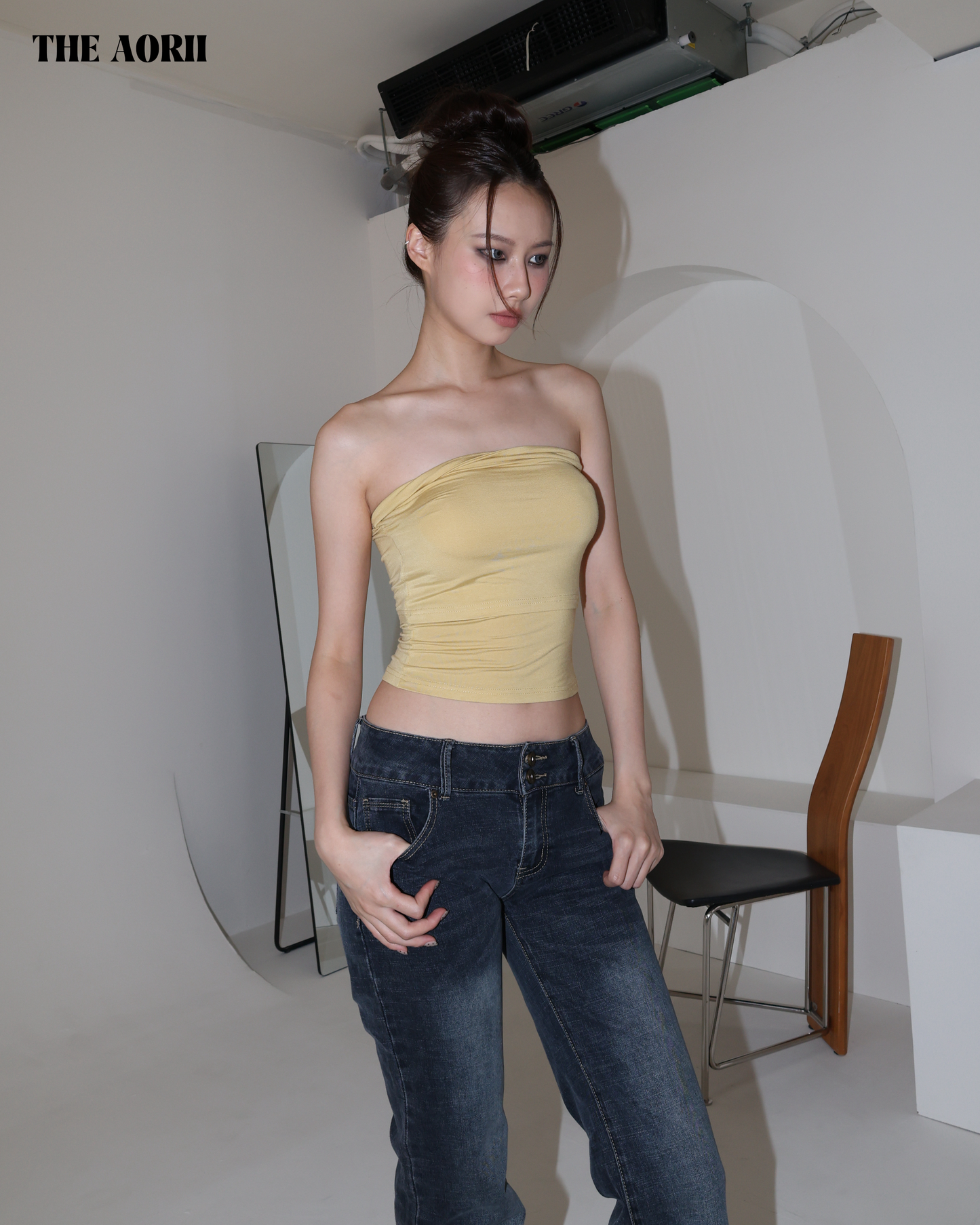 25184(2color) - 黃 不規則反折Bra Top