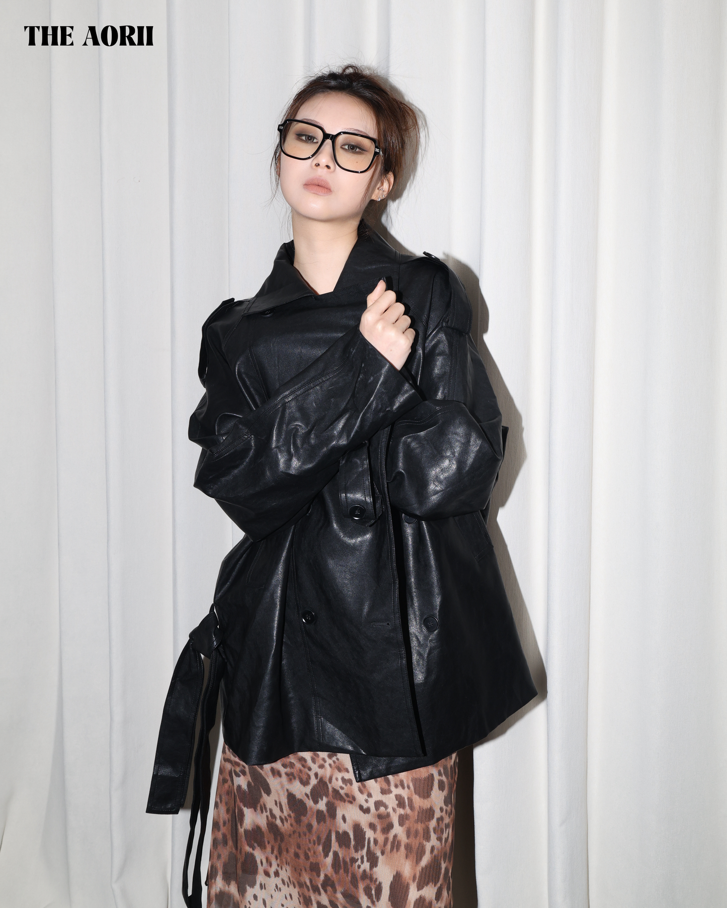 25270 - 皮革翻領排扣外套