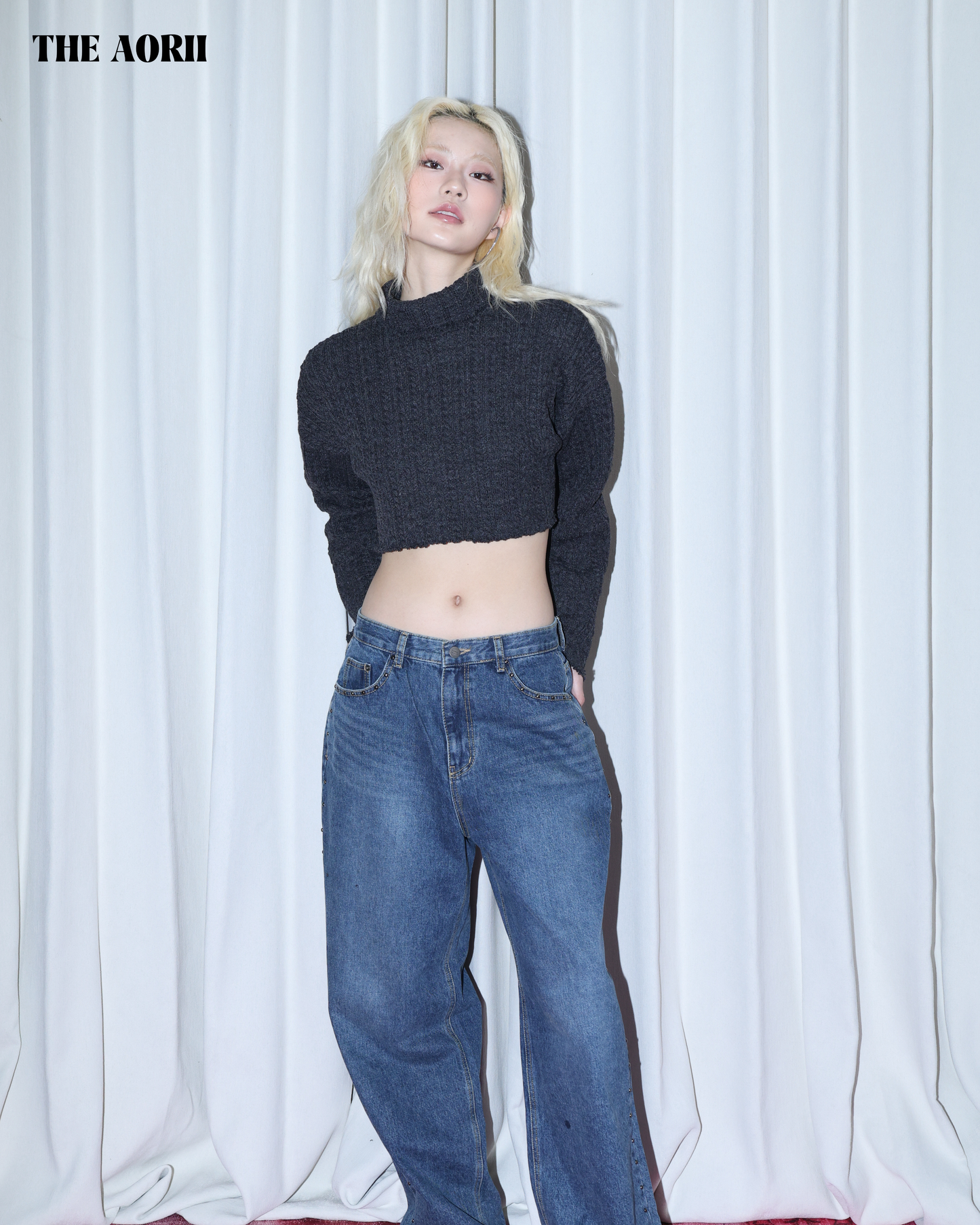 KR25003(2color) - 灰 "正韓"小高領短版針織上衣