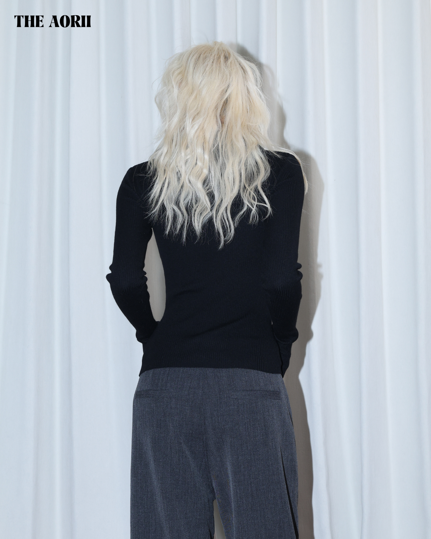 26010 (2color) - 黑 假兩件襯衫針織長袖上衣