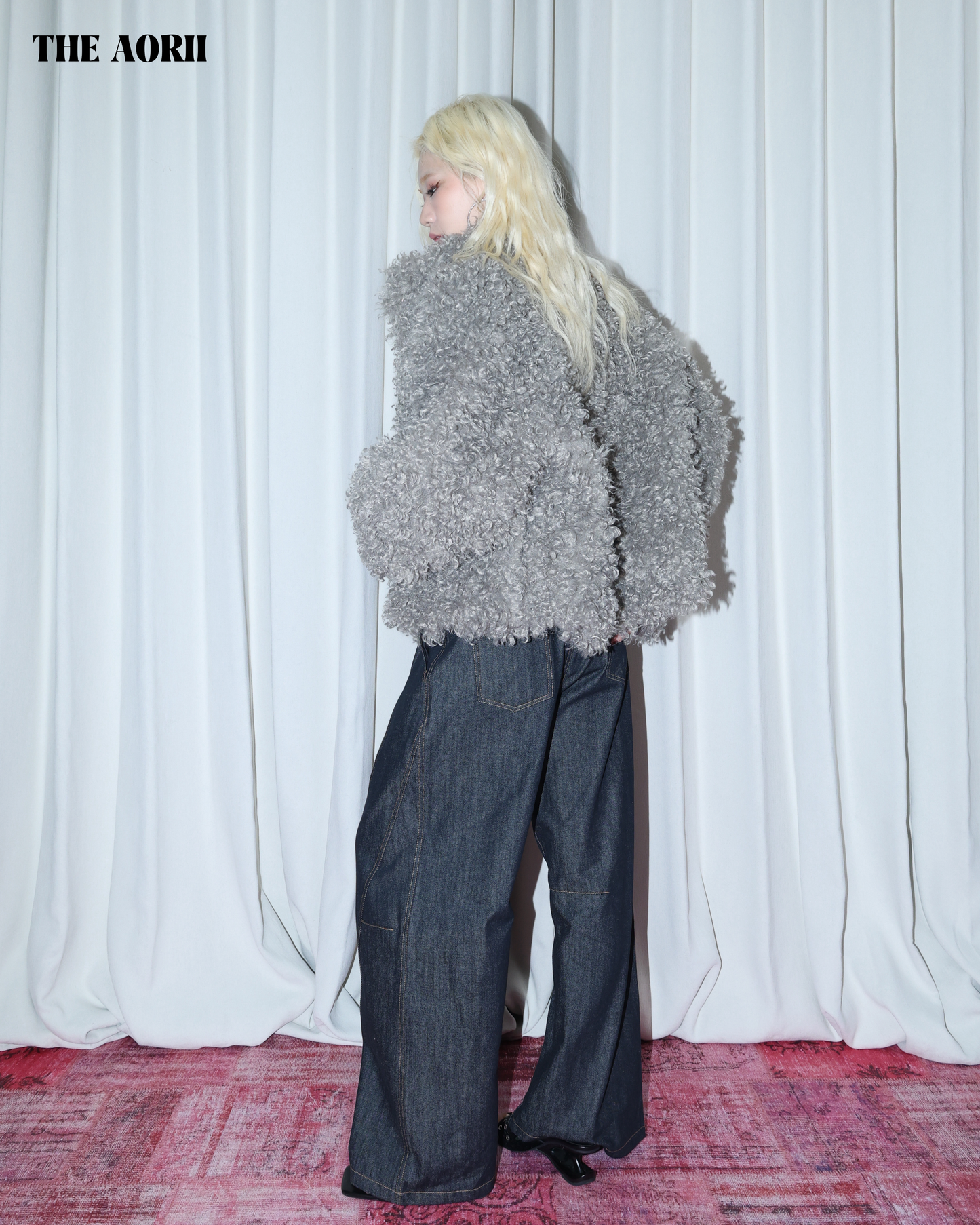 KR25010(2color) - 綠 "正韓"小卷毛立領外套