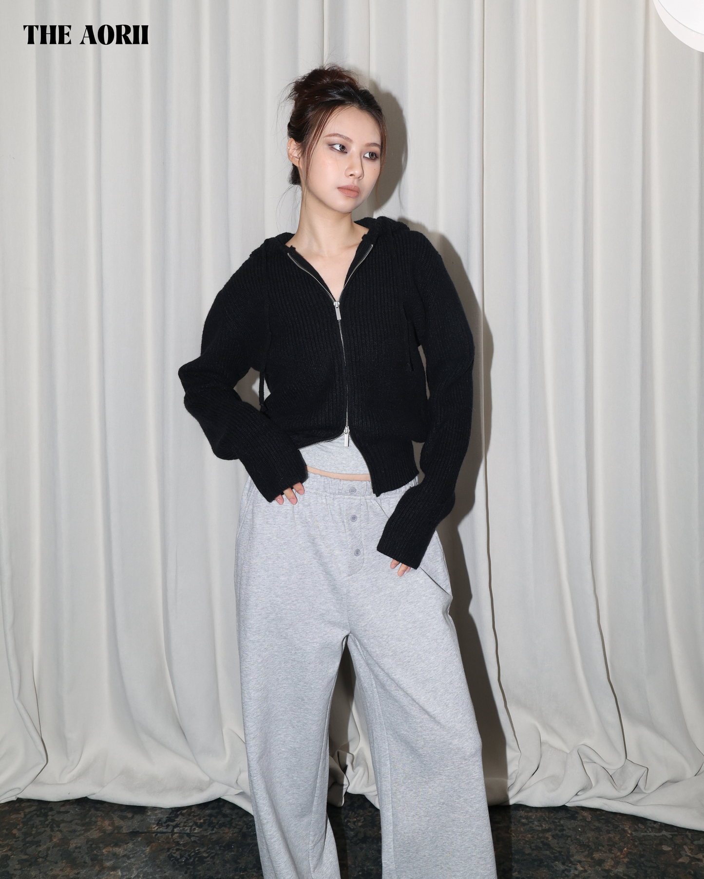 25229(2color) - 灰 假排扣棉褲