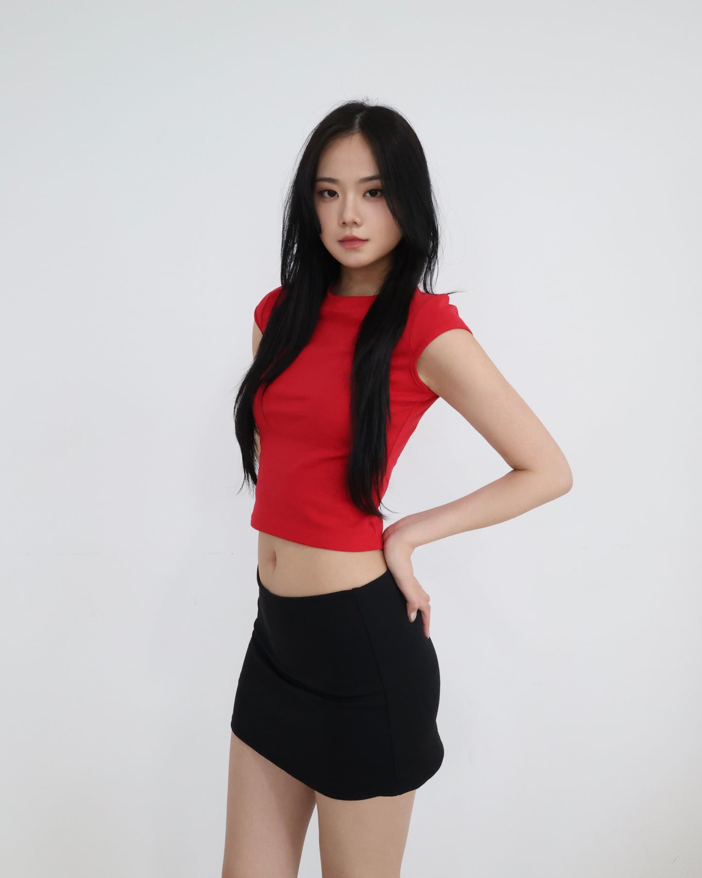 25051(6color) - 紅 圓領正肩短袖上衣
