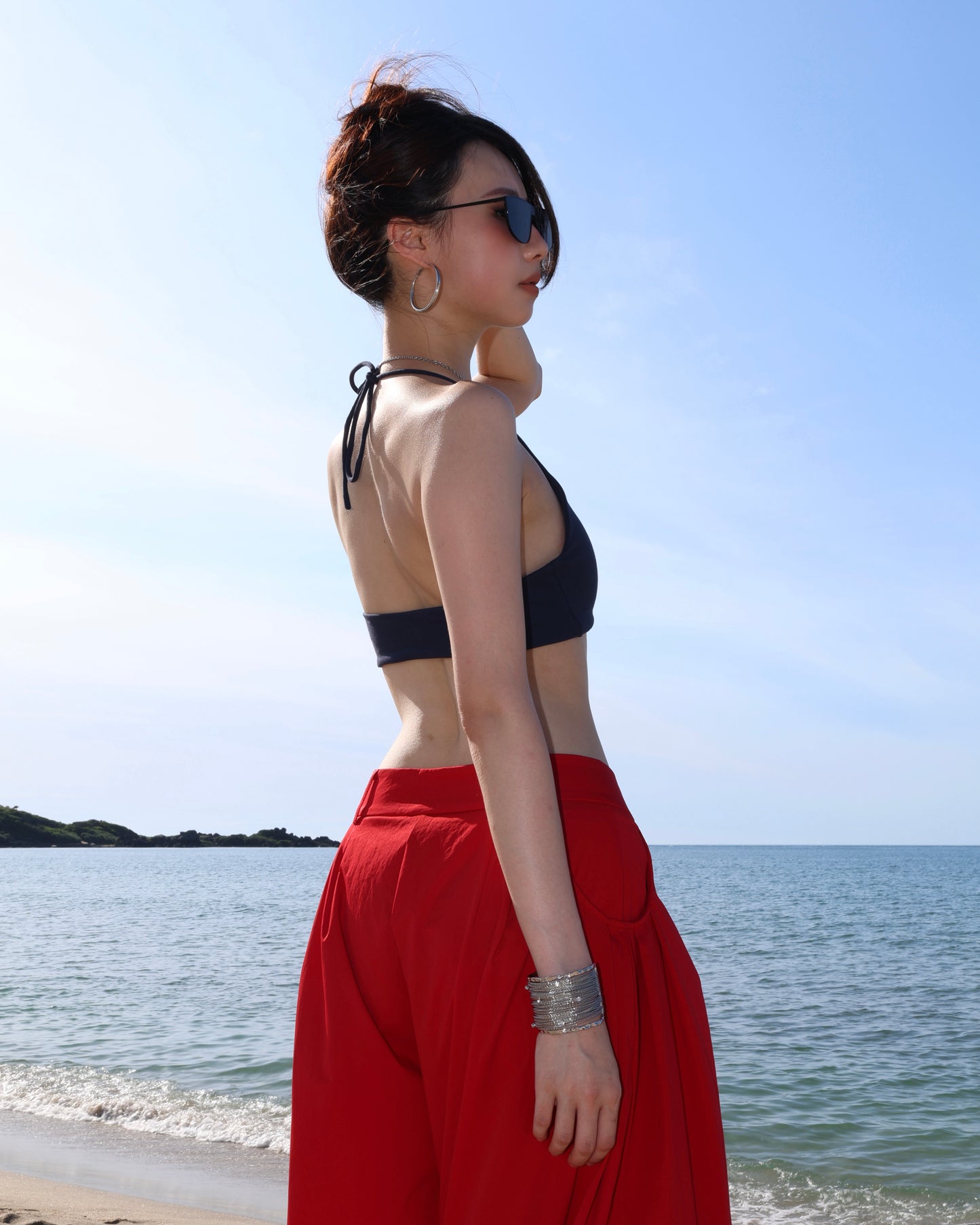 25134(5color) - 藏藍 大U領綁帶美背Bra TOP