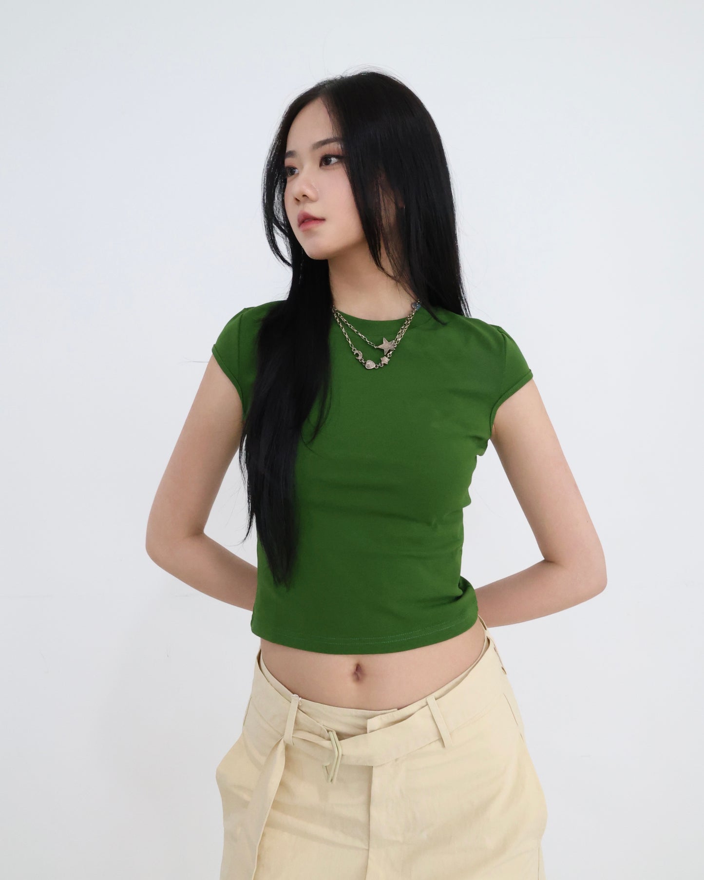 25051(6color) - 綠 圓領正肩短袖上衣