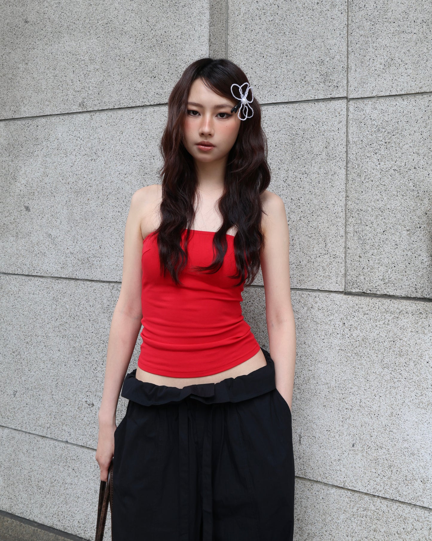 25121(3color) - 紅 平口緊身Bra top (薄胸墊)