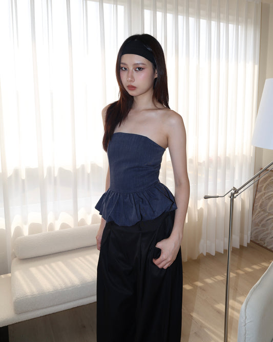 25162(2color) - 藍 抹胸花苞上衣