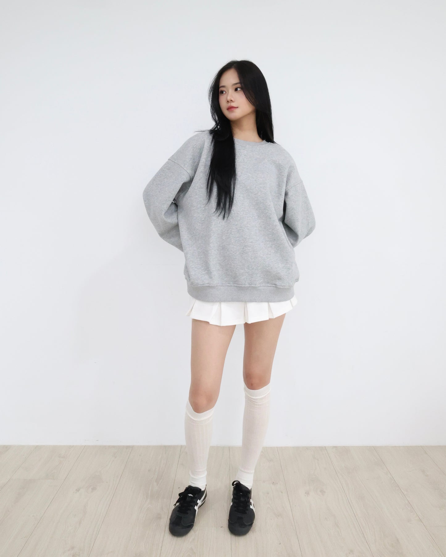 25024(2color) - 灰 超舒服加絨圓領長袖衛衣