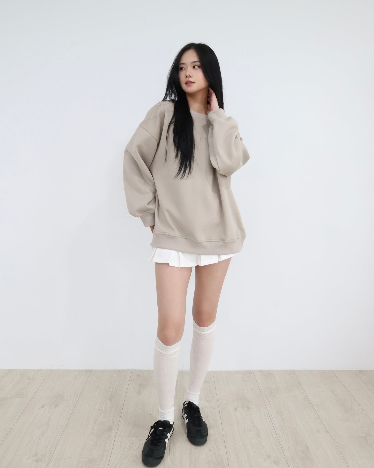 25024(2color) - 杏 超舒服加絨圓領長袖衛衣