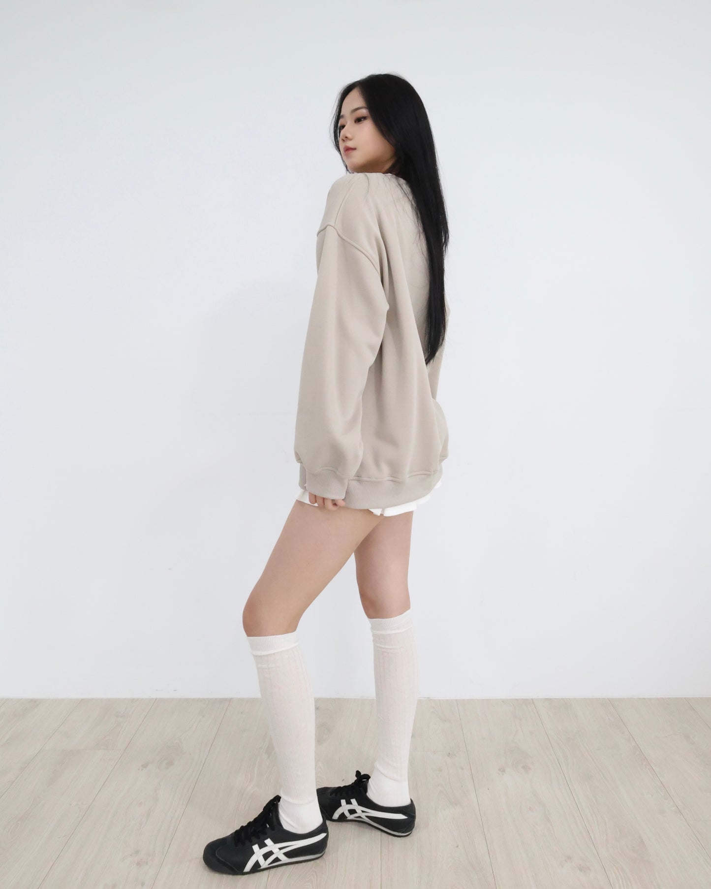 25024(2color) - 杏 超舒服加絨圓領長袖衛衣
